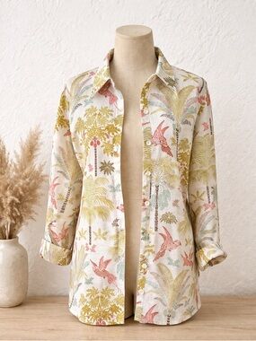 Spartina 449 Linen Coastal Preppy Palm Print Shirt M